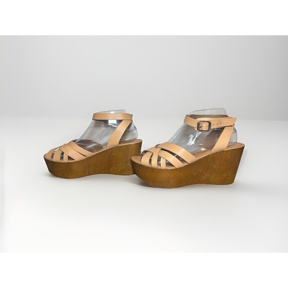 Seychelles Tan‎ High Low Vacchetta Leather Platform Wedge Sandals Women's 8.5 - Picture 2 of 14